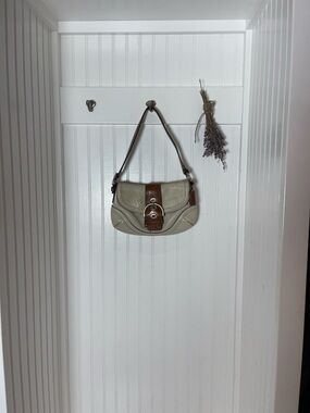 Coach Pebbled Leather Shoulder Bag in Cream with Brown Trim